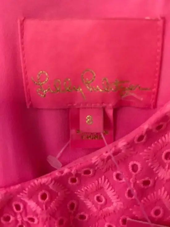 NWT Lilly Pulitzer Aisha Romper, Pink Isle Ditsy Diamond Eyelet — Size 8 - Picture 6 of 7